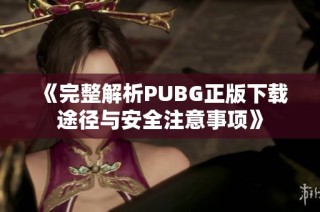 《完整解析PUBG正版下载途径与安全注意事项》